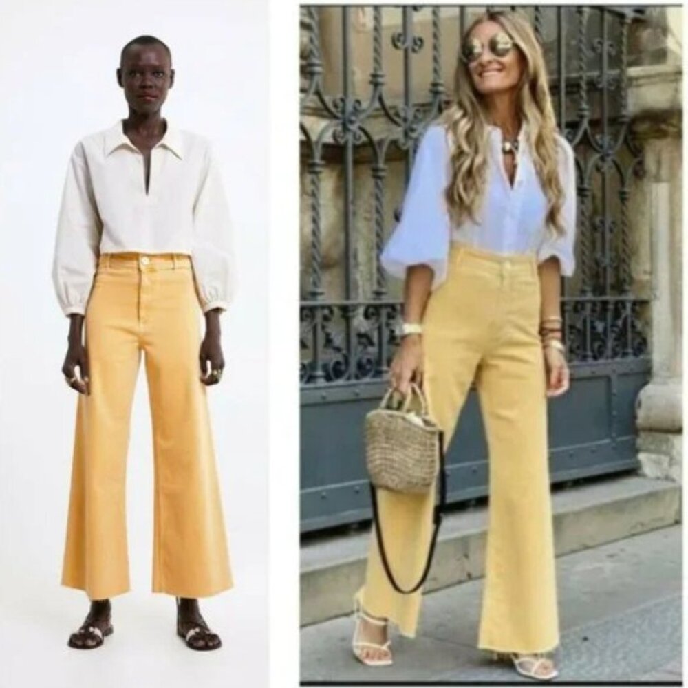 ZARA MARINE YELLOW DENIM JEANS SLIM WIDE LEG NWT size S